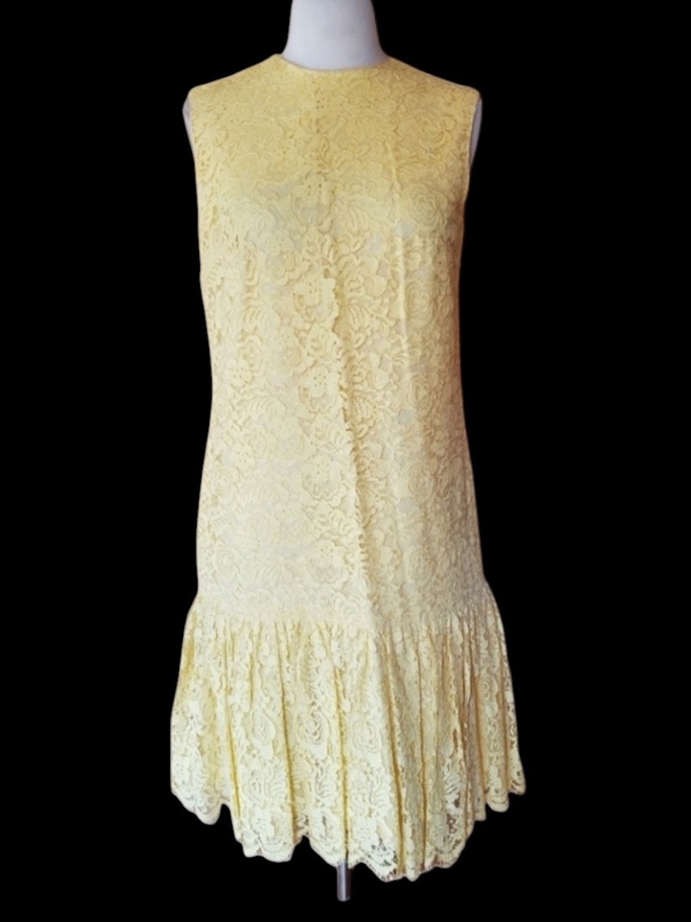 Vintage Yellow Lace, Drop Waist Party‎ Dress